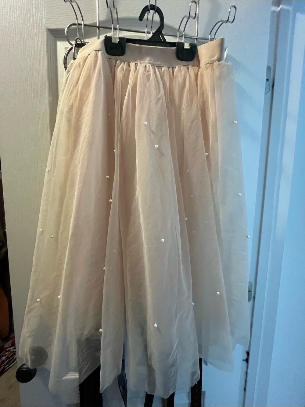 Haute Monde Cream Tulle Skirt with Pearl Accents